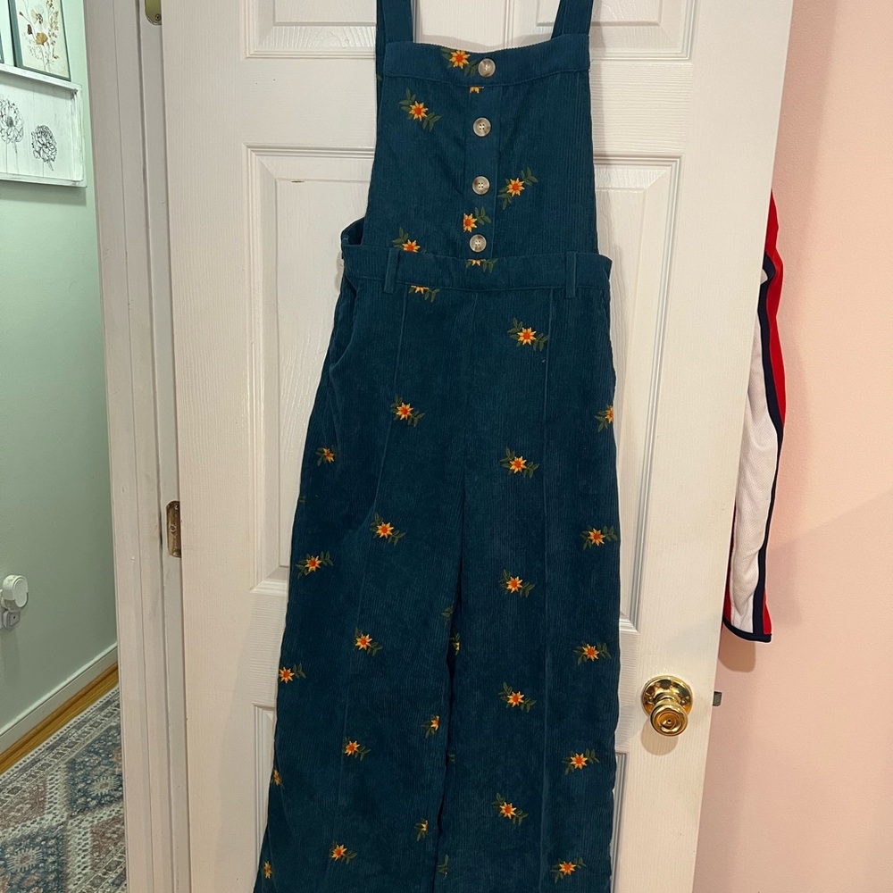Cider Blue Jumpsuit with Floral Embroidery
